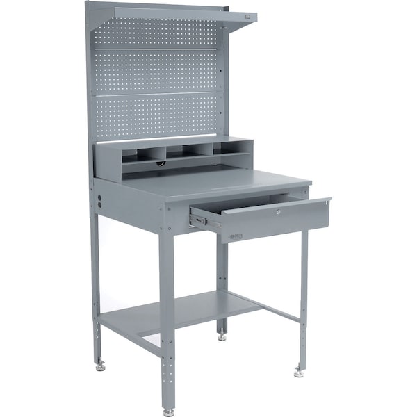Global Industrial 34-1/2W x 30D x 38H Shop Desk with Pigeonhole Riser, Pegboard, Top Shelf, Flat Surface, Gray 319416GY - main